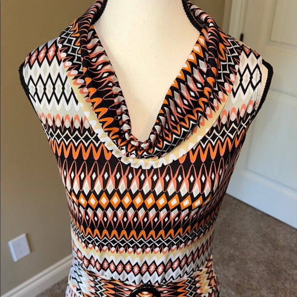 George Shirt Orange Brown Multicolor Geometric Patterned Blouse Women's Sz S - Picture 2 of 7